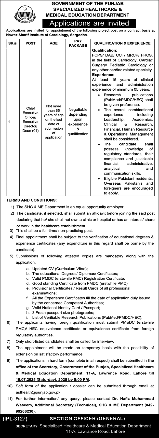 Jobs in Healthcare & Medical Education Department Sargodha